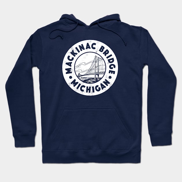 Vintage Mackinac Bridge Circle Badge Hoodie by DMSC